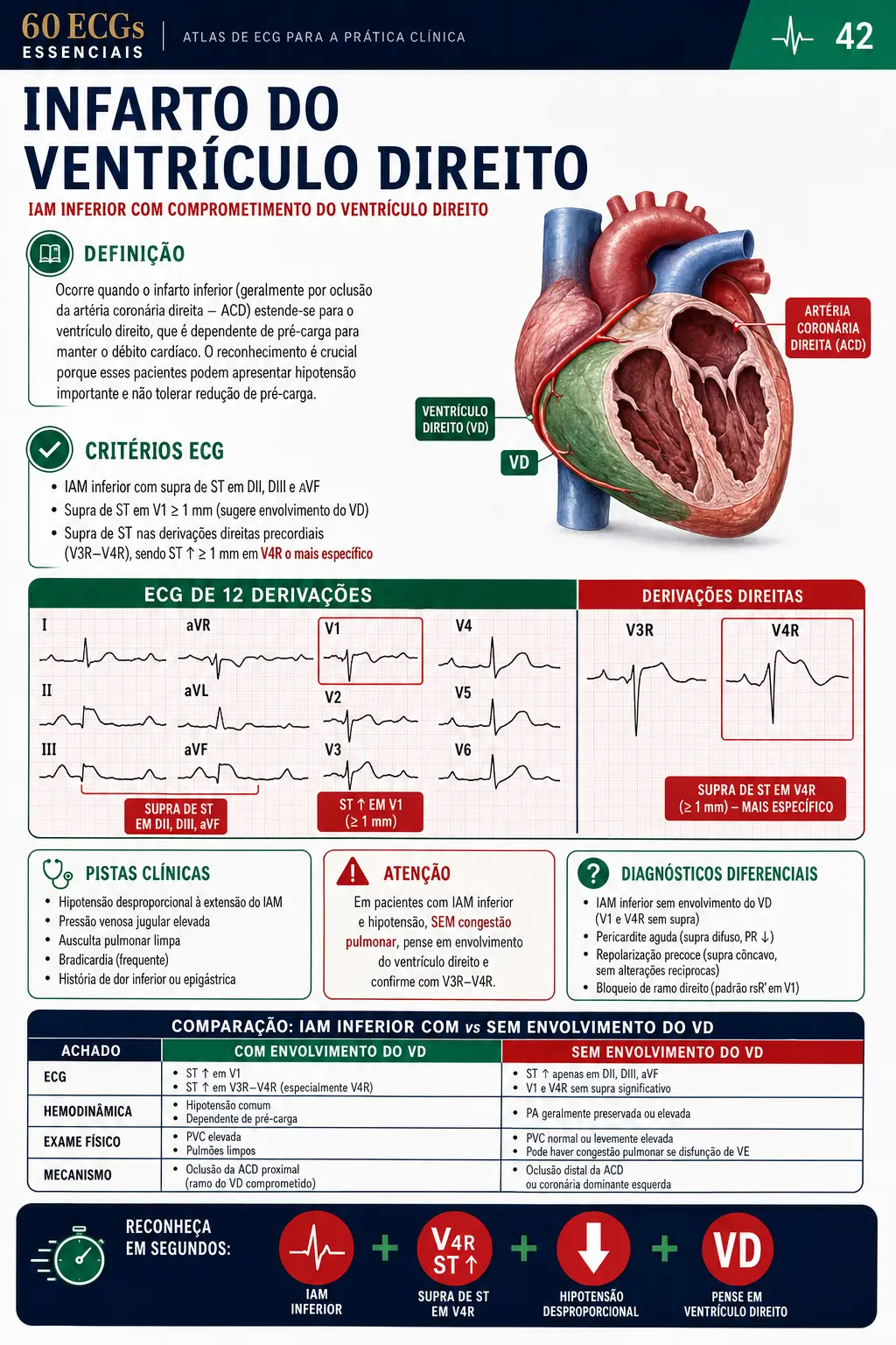 Página demonstrativa do material 60 ECGs Essenciais sobre Infarto do Ventrículo Direito
