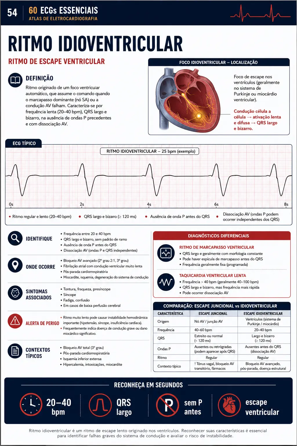Página demonstrativa do material 60 ECGs Essenciais sobre Ritmo Idioventricular