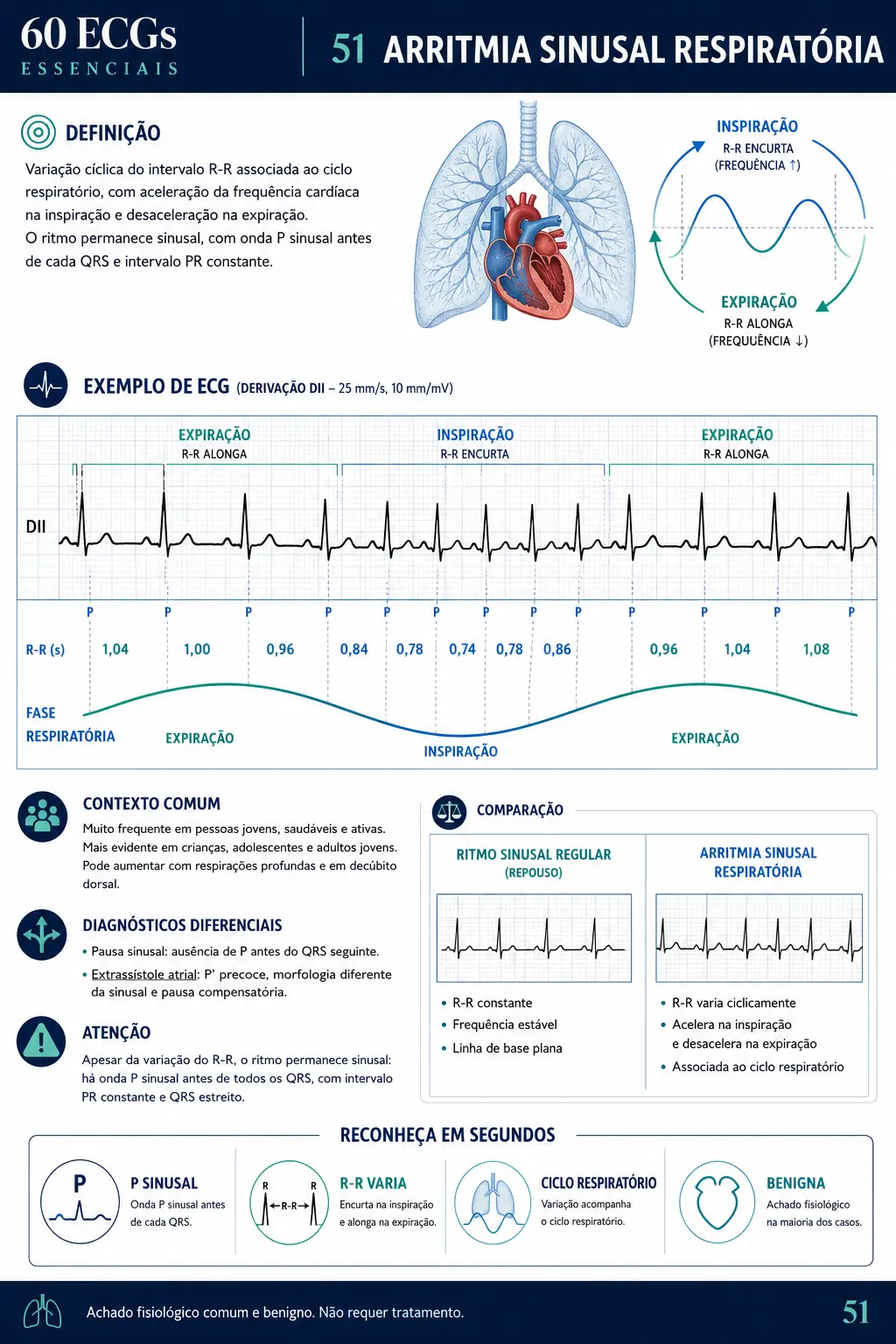 Página demonstrativa do material 60 ECGs Essenciais sobre Arritmia Sinusal Respiratória